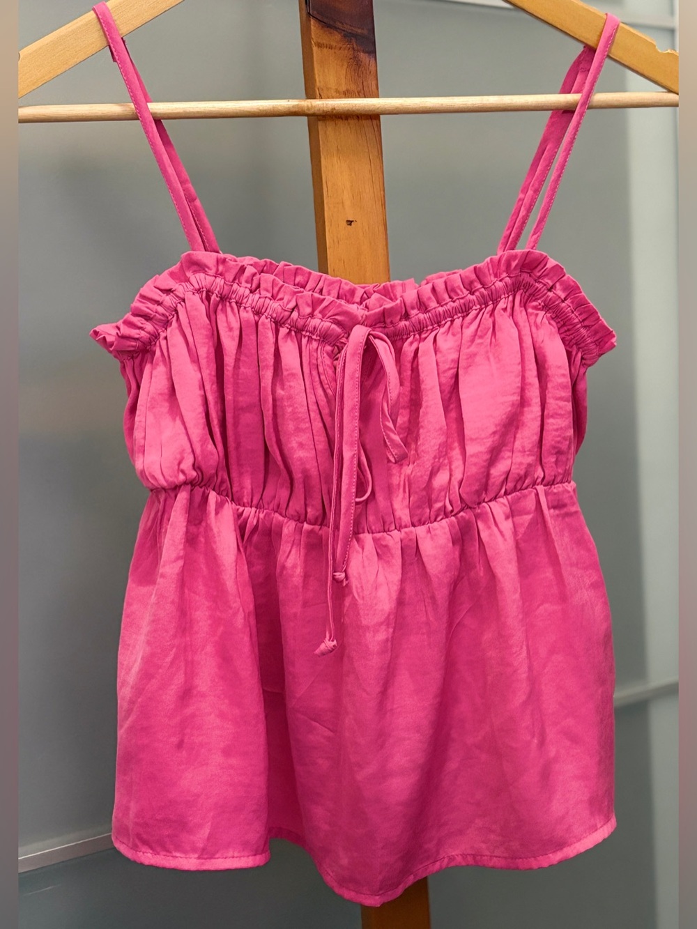American Eagle Pink Ruched Peplum Cami Top Ruffle Tie Front Camisole Size XS